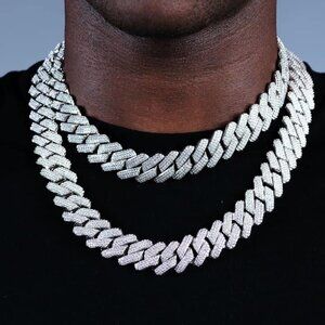 12mm Cuban Rhinestone Chain – Hip Hop Men’s Necklace, Icy Statement Jewelry, Gif